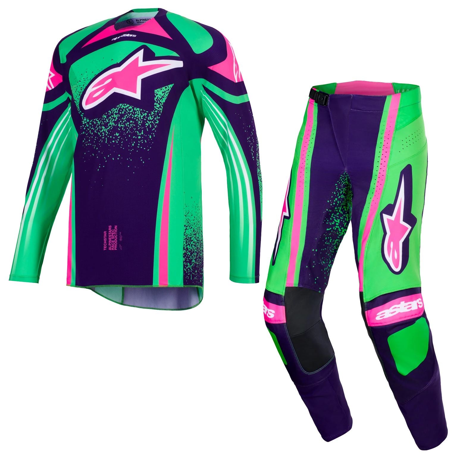 Alpinestars 2026 Techstar Nomur Motocross Combo Kit Deep Purple Green Pink Fluo